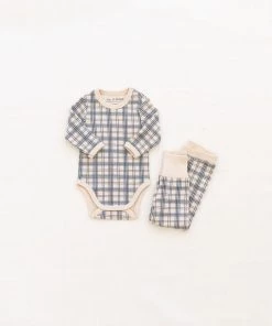 Fin & Vince Ribbed Long Sleeve Onesie - Navy French Plaid Sale