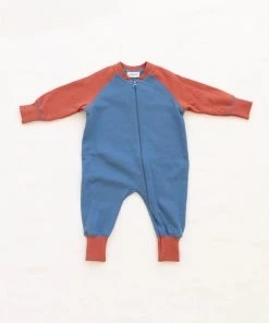 Fin & Vince Sale Zip Romper - Vintage Blue/ Tomato