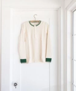 Fin & Vince Women's Waffle Henley Top - Milk/ Fern Retro Cuff Sale
