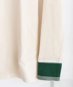 Fin & Vince Women's Waffle Henley Top - Milk/ Fern Retro Cuff Sale