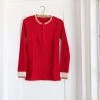 Fin & Vince Women's Waffle Henley Top - Chili/ Retro Cuff Sale