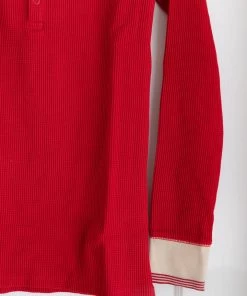 Fin & Vince Women's Waffle Henley Top - Chili/ Retro Cuff Sale