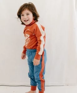 Fin & Vince Fleece Jogger - Vintage Blue/ Tomato Sale