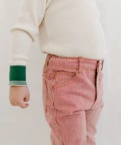 Fin & Vince Waffle Henley Top - Milk/ Fern Retro Cuff Sale