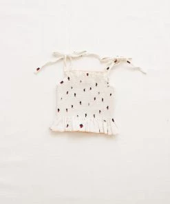 Fin & Vince Smocked Crop Blouse - Strawberries Red, White And Blue