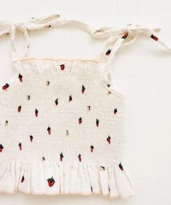 Fin & Vince Smocked Crop Blouse - Strawberries Red, White And Blue