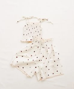 Fin & Vince Smocked Culotte - Strawberries Red, White And Blue