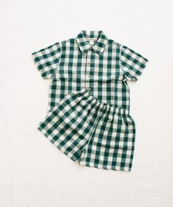 Fin & Vince Woven Button Up - Jade Check Spring/summer