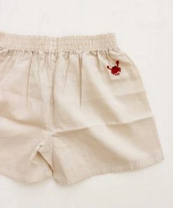 Fin & Vince Woven Trackies - Sand W/ Crab Embroidery