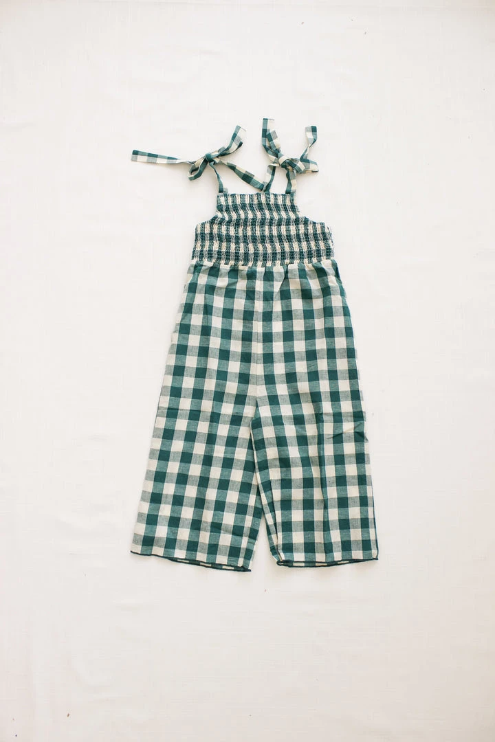 Fin & Vince Smocked Jumpsuit - Jade Check 4 Fin & Vince Smocked Jumpsuit - Jade Check