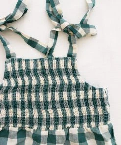 Fin & Vince Smocked Jumpsuit - Jade Check 11 Fin & Vince Smocked Jumpsuit - Jade Check