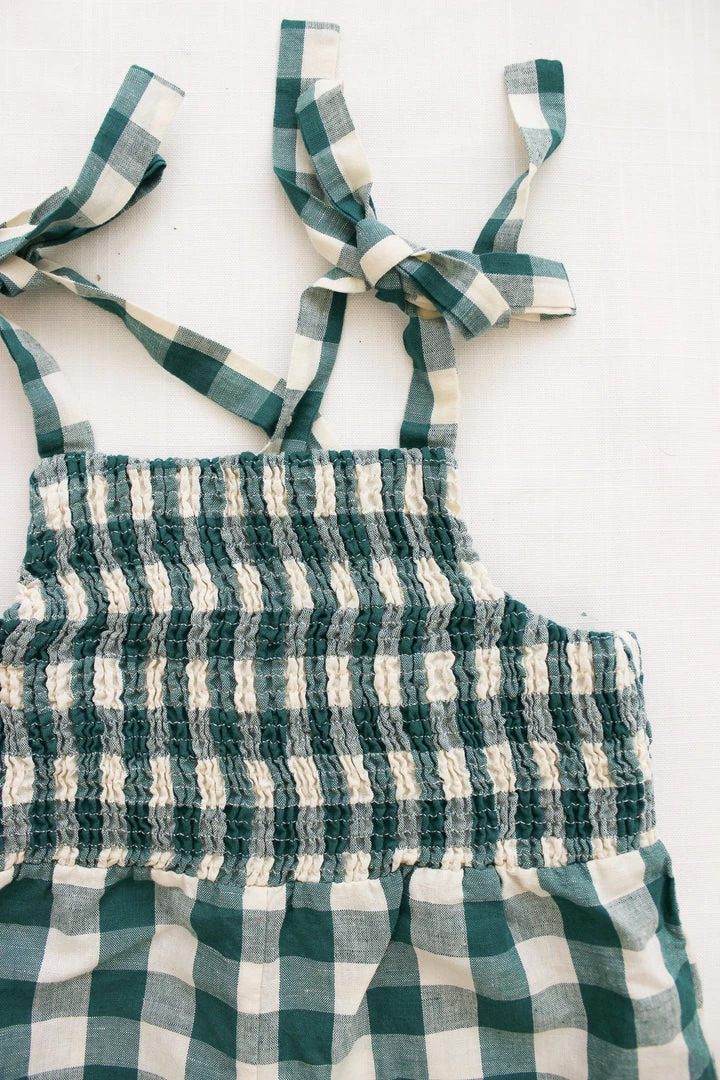 Fin & Vince Smocked Jumpsuit - Jade Check 5 Fin & Vince Smocked Jumpsuit - Jade Check
