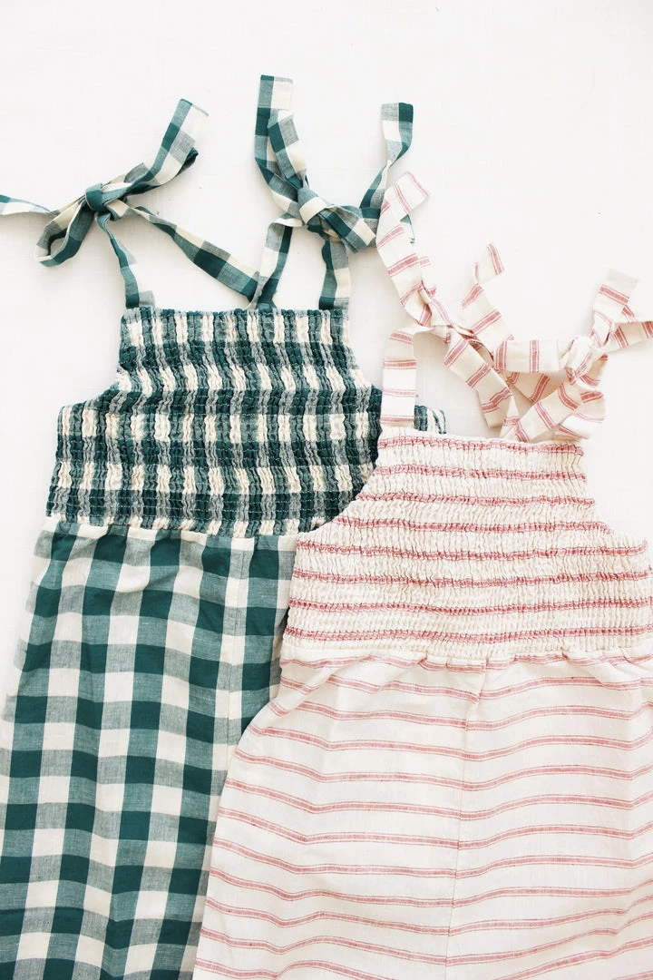 Fin & Vince Smocked Jumpsuit - Jade Check 9 Fin & Vince Smocked Jumpsuit - Jade Check