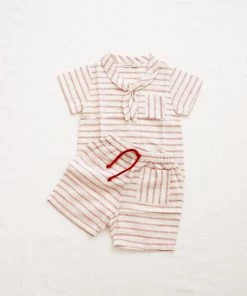 Fin & Vince Pocket Shorts - Ticking Stripe - Brick Red