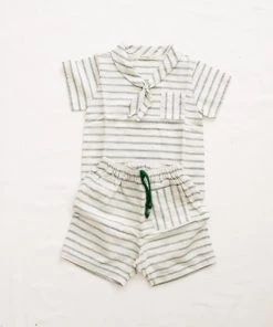 Fin & Vince Spring/summer Pocket Shorts - Ticking Stripe - Jade