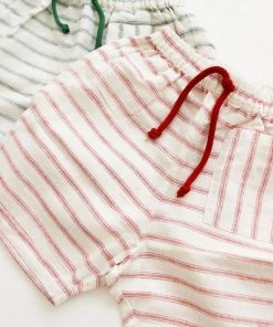 Fin & Vince Pocket Shorts - Ticking Stripe - Brick Red