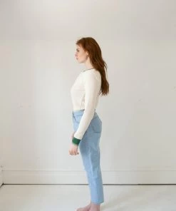 Fin & Vince Women's Waffle Henley Top - Milk/ Fern Retro Cuff Sale