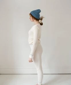 Fin & Vince Women's Waffle Henley Top - Milk/ Blue 9 Fin & Vince Women's Waffle Henley Top - Milk/ Blue