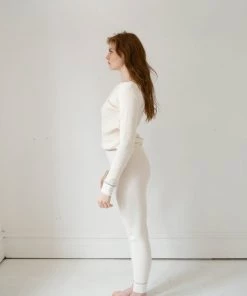 Fin & Vince Women's Waffle Home Pant - Milk/ Blue Sale