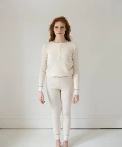 Fin & Vince Women's Waffle Home Pant - Milk/ Blue Sale