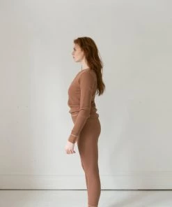 Fin & Vince Sale Women's Waffle Henley Top - Cinnamon