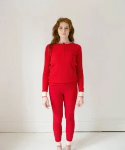 Fin & Vince Women's Waffle Home Pant - Chili/ Retro Cuff