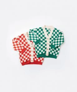 Fin & Vince Checkered Cardigan - Jade/ Buttercream Spring/summer