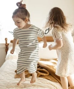 Fin & Vince Red, White And Blue Nightgown - Ticking Stripe - Vintage Blue