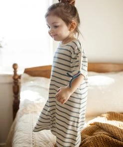 Fin & Vince Red, White And Blue Nightgown - Ticking Stripe - Vintage Blue