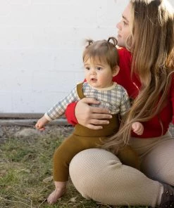 Fin & Vince Ribbed Long Sleeve Onesie - Navy French Plaid Sale