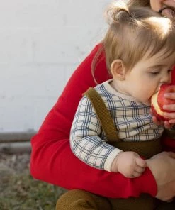 Fin & Vince Ribbed Long Sleeve Onesie - Navy French Plaid Sale