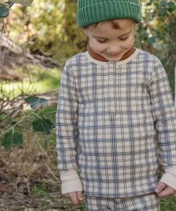 Fin & Vince Ribbed Snap Top - Navy French Plaid Sale