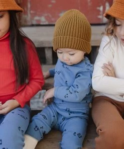 Fin & Vince Ribbed Long Sleeve Onesie - Vintage Blue Melody