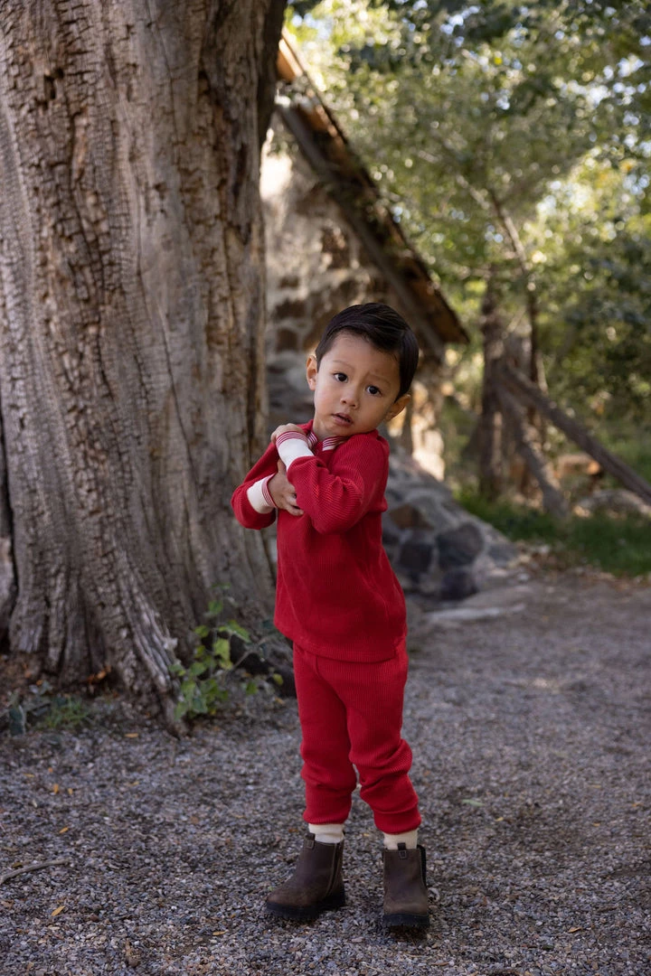 Fin & Vince Sale Waffle Henley Top - Chili/ Retro Cuff 5 Fin & Vince Sale Waffle Henley Top - Chili/ Retro Cuff