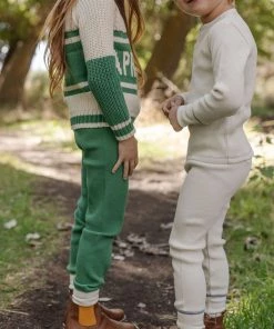 Fin & Vince Waffle Henley Top - Milk/ Blue