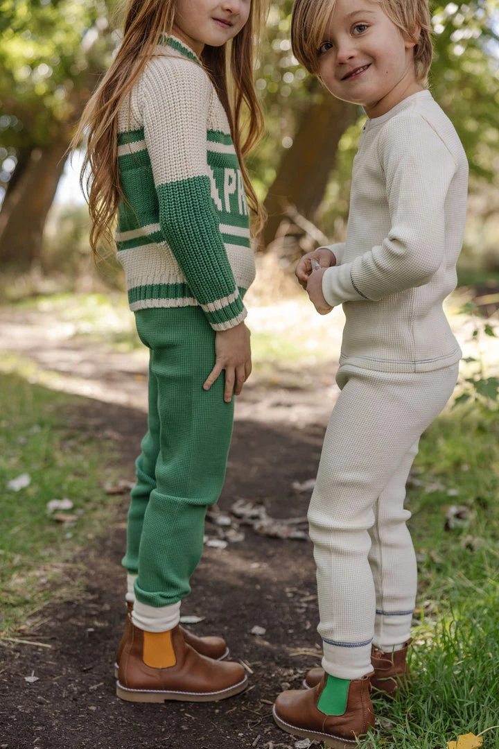 Fin & Vince Waffle Home Pant - Milk/ Blue Sale 4 Fin & Vince Waffle Home Pant - Milk/ Blue Sale