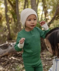 Fin & Vince Waffle Henley Top - Fern Sale