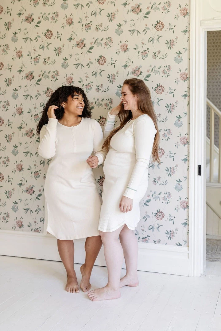 Fin & Vince Sale Women's Nightgown - Milk + Emerald Stitch 12 Fin & Vince Sale Women's Nightgown - Milk + Emerald Stitch