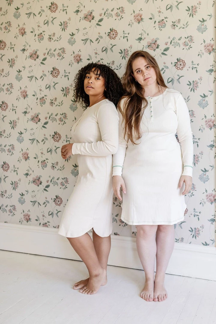 Fin & Vince Sale Women's Nightgown - Milk + Emerald Stitch 11 Fin & Vince Sale Women's Nightgown - Milk + Emerald Stitch