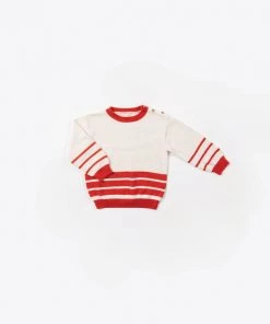 Fin & Vince Red, White And Blue Harbor Sweater - Milk/ Crimson