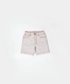 Fin & Vince Vintage Denim Shorts - Grain Sack Stripe Red, White And Blue