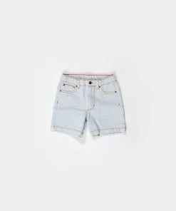 Fin & Vince Red, White And Blue Vintage Denim Shorts - Light Wash W/crab