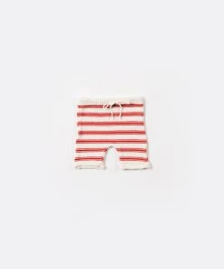 Fin & Vince Red, White And Blue Zion Knit Shorties - Brick Red/ Milk